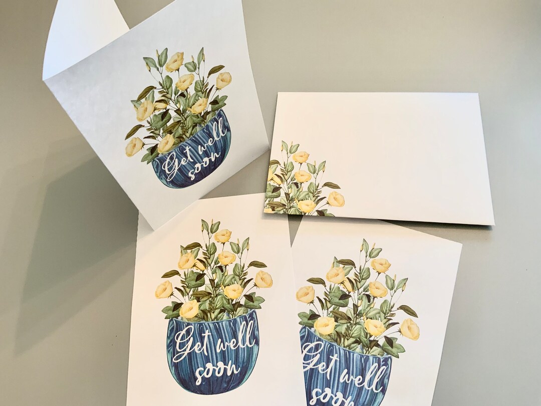 5x7 Get Well Vase Printable Flat Note Cards & Portrait Card With ...