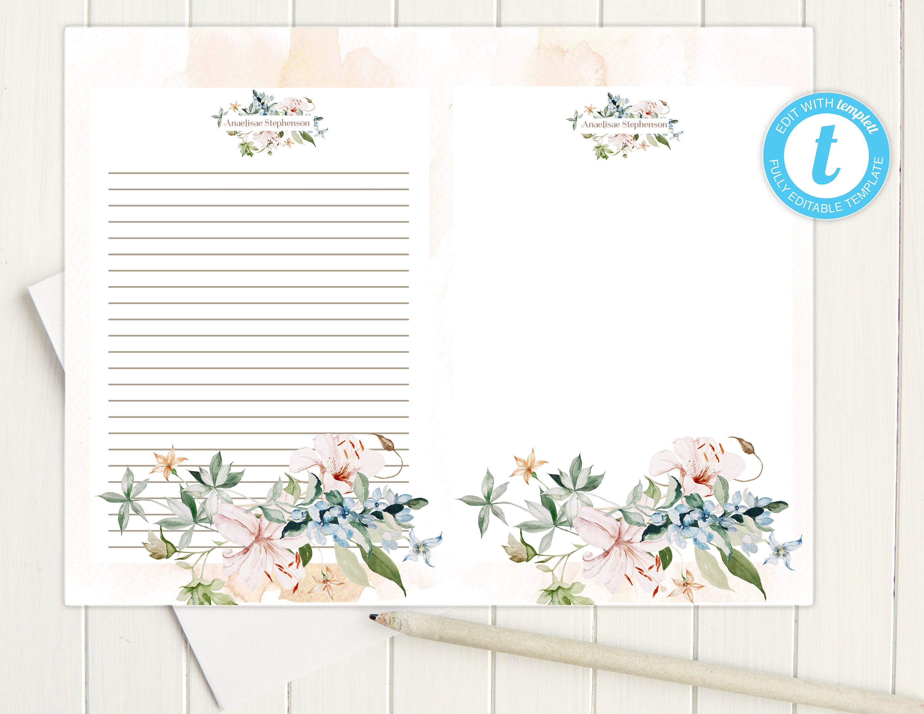 Personalized Printable 5x7 Stationery 32/Templett/Printable Etsy