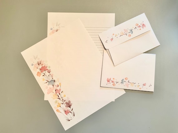 Wildflowers Printable Stationery with Envelope 8.5x11 Inches 1040/Printable Stationary/Line Paper/Printable Envelope/Writing Paper
