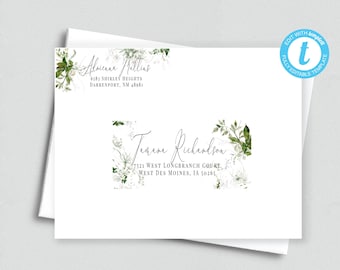 Green Botanicals afdrukbare adres- en retourlabels/Avery-label 5263 en 8160/afdrukbare bloemen adreslabels/trouwadreslabels/ADDY 58