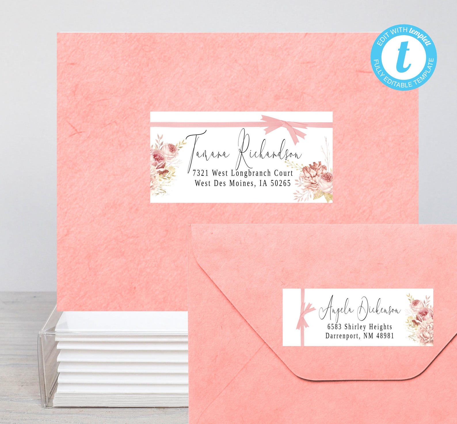 Pink Flowers Printable Address and Return Labels/avery Label 5263
