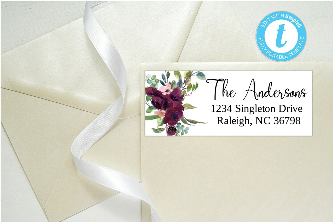 Printable Maroon Florals Address Labels/1x2.58 - Etsy