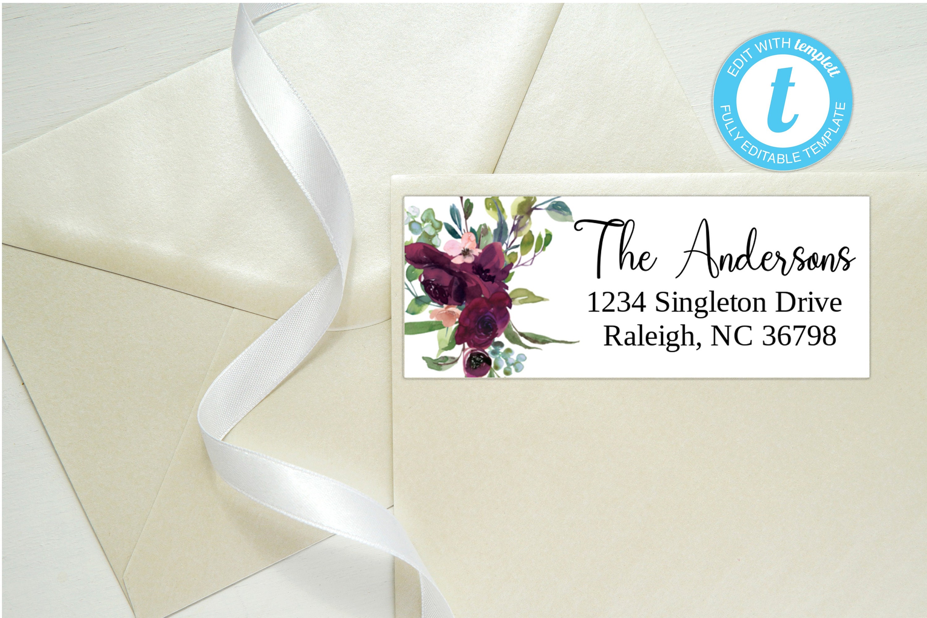 Printable Maroon Florals Address Labels/1x2.58 Etsy