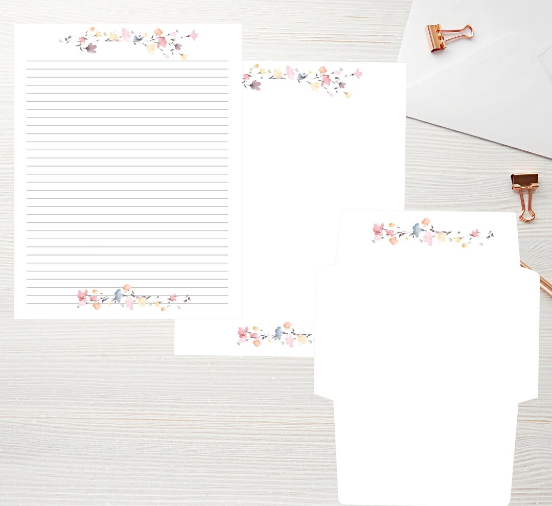 Writing Paper Small Small Flowers Printable Writing Paper & Envelope Stationery Set 8.5x11 ...