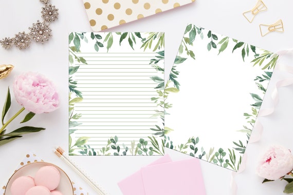 green leaf borders printable stationery 8 5x11 655 digital etsy