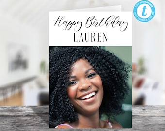 Templett Personalized Happy Birthday Folded Portrait Card with Envelope for 5x7 Card/Printable Photo Birthday Card/Printable Birthday Card