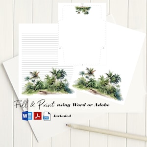 Papelaria Palm Island 8,5x11 STA-09/Papel digital Palm Tree/Envelope imprimível/Download instantâneo/Papel pautado digital/Papelaria Palm Tree