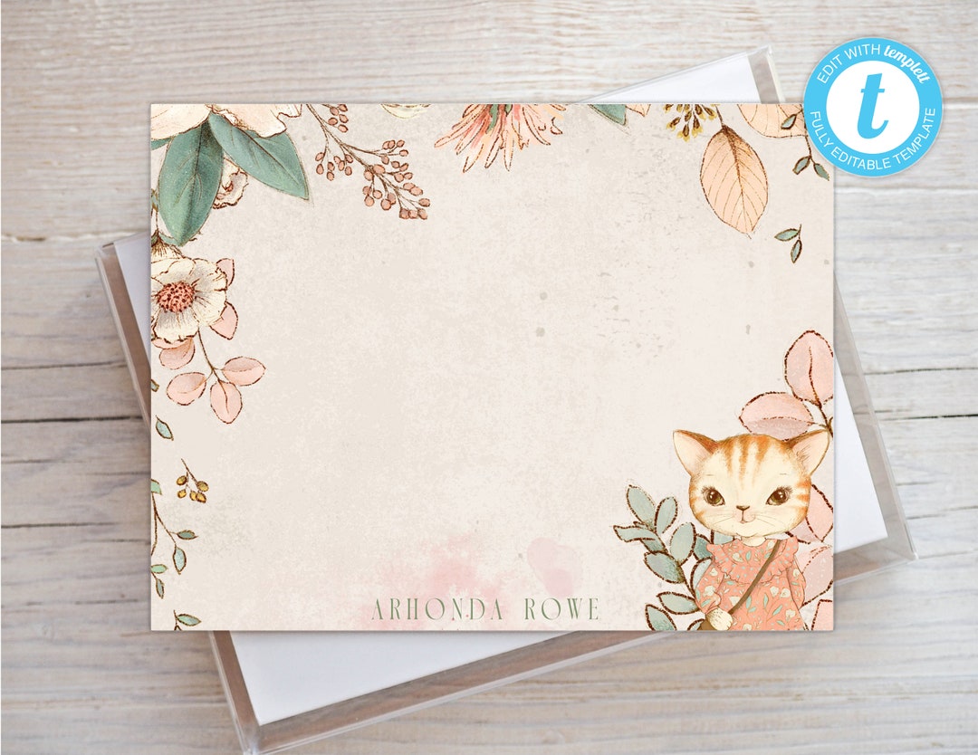 Personalized Printable Editable Flat Single Sided Note Card - Etsy