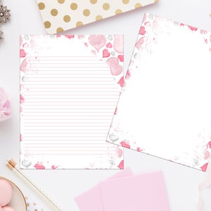 Roze harten afdrukbaar briefpapier met envelop 8,5 x 11 192/afdrukbare envelop/afdrukbare envelop/direct downloaden/afdrukbaar briefpapier