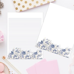 Blue Floral Printable Stationery 8.5x11 250/Printable Note Paper/Printable Envelope/Printable Stationery/Printable Notes/Blank Notes