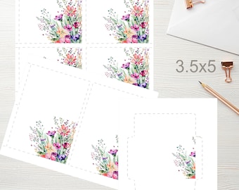 3.5x5 Wildflowers Printable Flat Note Card & Tent Card 1538/Printable Envelope/Instant Download/Printable Small Note Card/Printable Card