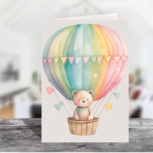 Luchtballonvaart 4 x 6 afdrukbare platte notitiekaarten & portretkaart 1579/afdrukbare envelop/direct downloaden/bewerkbare bloemenwenskaart