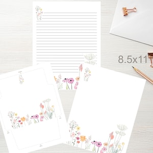 Whimsical Wildflowers Printable Stationery with Envelope 8.5x11 1055/Printable Stationary/Line Paper/Printable Envelope/Writing Paper image 6