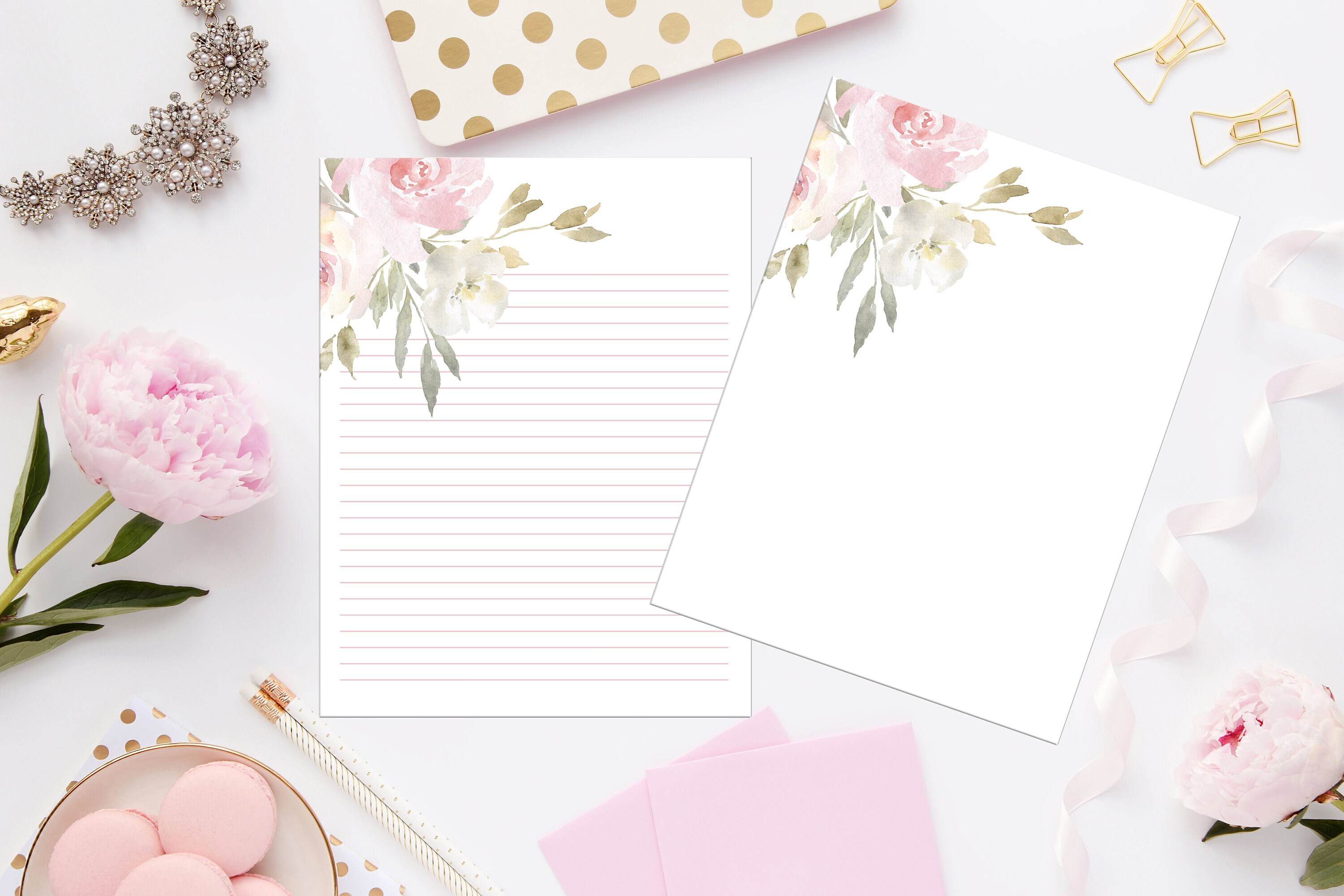 Watercolor Printable Stationery 8.5x11 01/floral | Etsy