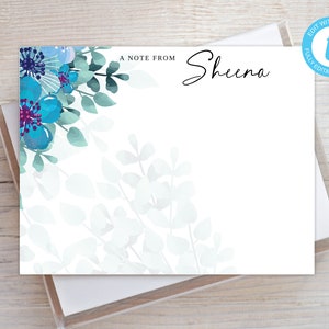 Personalized Printable Editable Flat Single Sided Note Card with Envelope 5/5.5x4.25 Templett/Printable Envelope/Editable Note Card