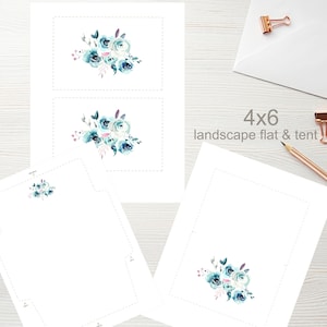 Tarjeta de nota de carpa plana imprimible 4x6 Blue Blooms con sobre 1574 / descarga instantánea / tarjeta de felicitación imprimible / tarjeta de notas imprimible