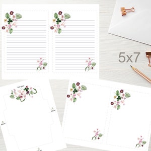 5x7 Hübsche Blumen Druckbares Briefpapier und Briefumschlag-Briefpapier-Set 1552/Sofortiger Download/Druckbares Briefpapier/Druckbares Briefpapier