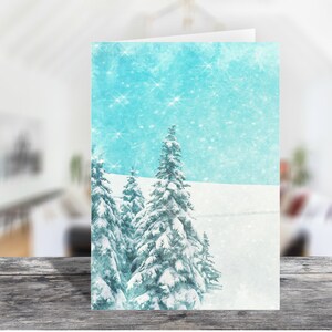 Besneeuwde scène 4x6 afdrukbare portret platte notitiekaart met envelop 1499 / instant download / wintertijdkaart / winterwonderland wenskaart