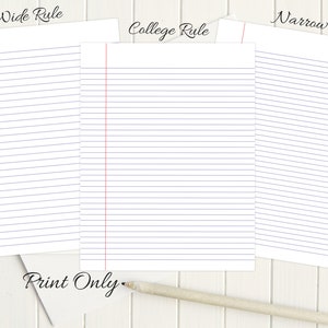Papelería universitaria imprimible con sobre de 8,5 x 11 pulgadas, 1238 hojas/Papel imprimible de línea ancha/línea estrecha/Descarga instantánea/Papel de escritura imprimible