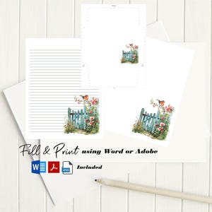Bird on a Fence Stationery 8.5x11 STA-22/Seasonal Digital Paper/Printable Envelope/Instant Download/Digital Lined Paper/Printable Stationery