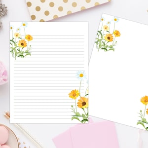 Afdrukbaar briefpapier Zonnebloemen met envelop 8,5 x 11 986/afdrukbare envelop/direct downloaden/digitaal gelinieerd papier/schrijfpapier/notitiepagina's