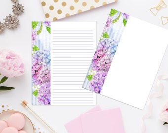 Lavender Hydrangea Printable Stationery 8.5x11 384/Digital Note Paper/Printable Envelope/Instant Download/Notes Pages/Floral Notes