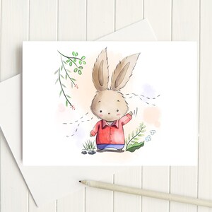 5x7 Kid Rabbit Printable Flache Karte & Zelt Karte mit Umschlag 1442/Instant Download/Neues Baby Karte/Baby Shower Karte/Willkommen Baby Karte