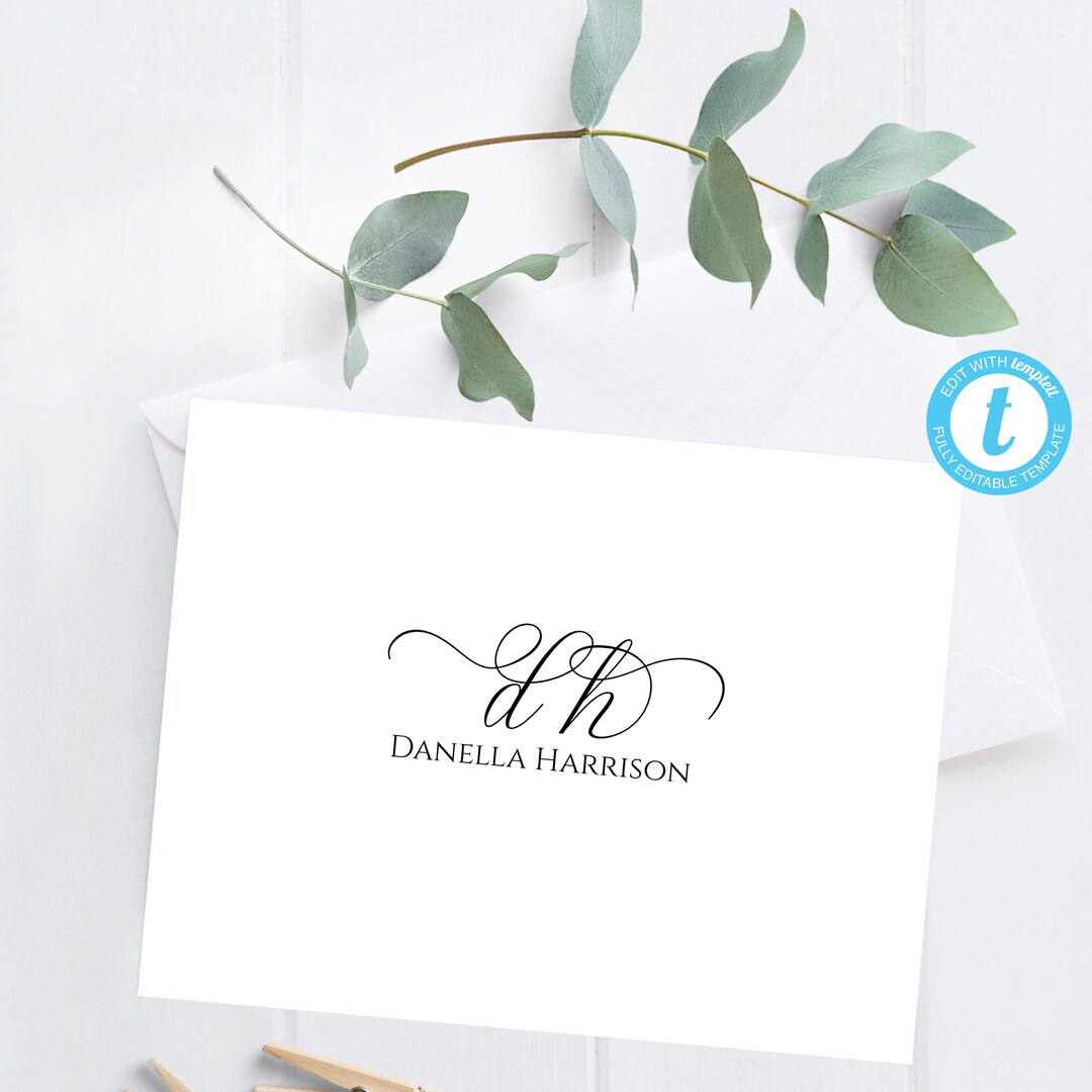 Initial Script Personalized Printable Flat Single Sided Note Card/5.5x4 ...