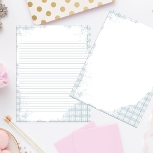 Blue Plaid Printable Stationery 8.5x11 256/Printable Note Paper/Printable Envelope/Printable Stationery/Printable Notes/Blank Notes