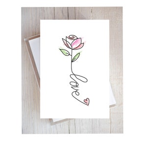 3,5 x 5,5 afdrukbare tentkaart staand en tentkaart liggend roze roos met envelop 1421/afdrukbare wenskaart/kleine blanco notitiekaart