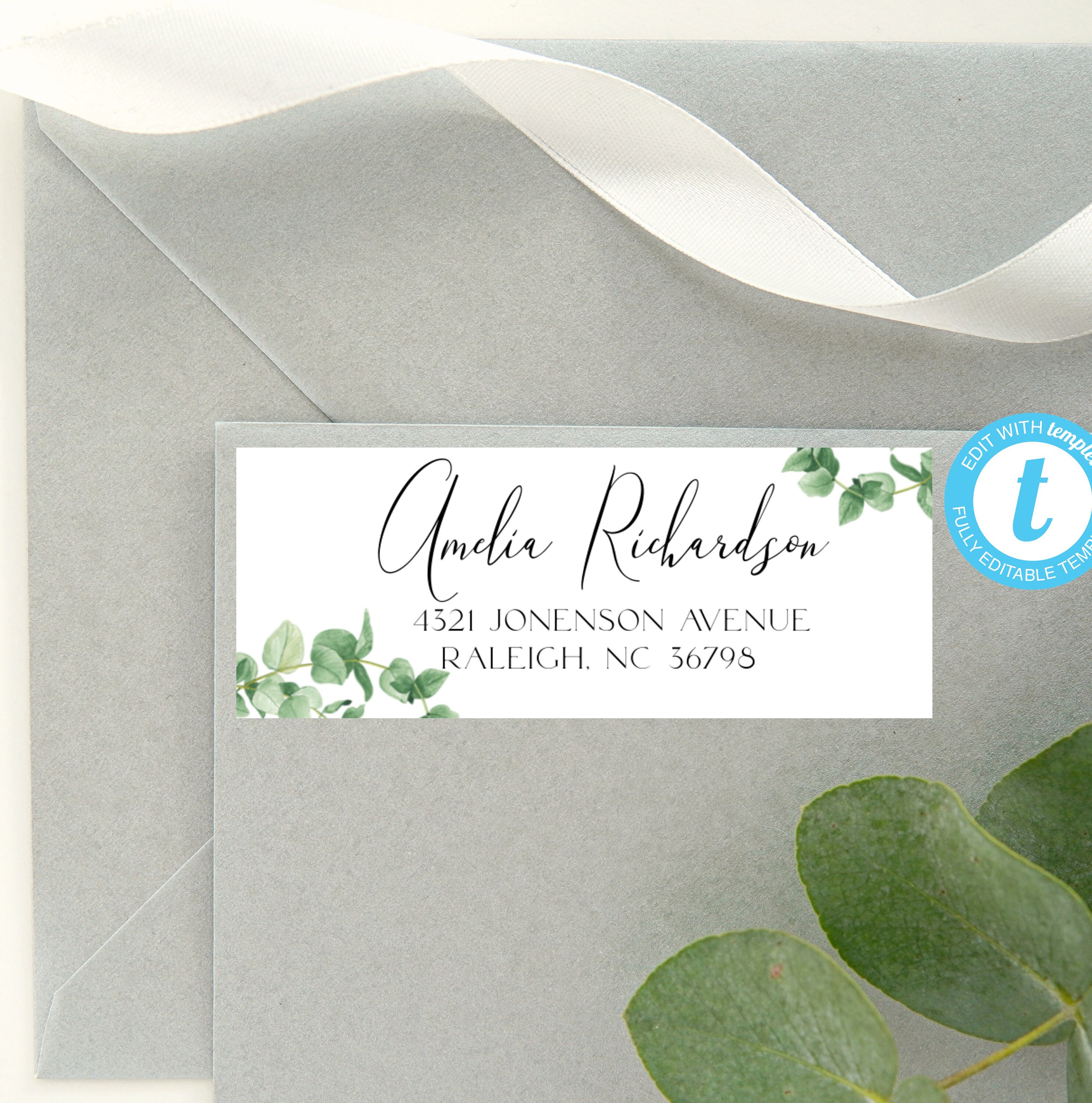 Printable Watercolor Botanical Address Labels/1x2.58 Templett/Editable Custom Address Label/Editable Return Address Label/Avery Label 18260