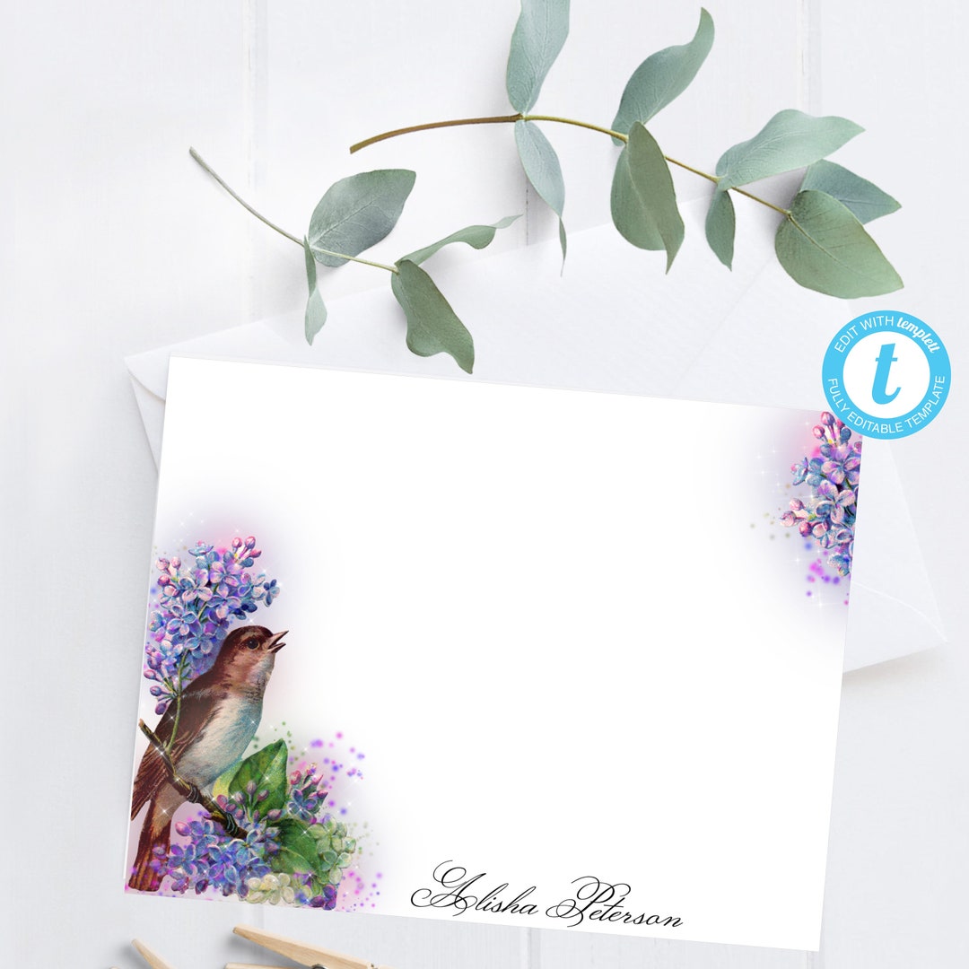 Song Bird Personalized Printable Flat Single Sided Note Card/5.5x4.25 ...