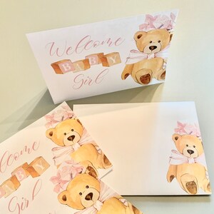 5x7 Welcome Baby Girl Printable Flat Note Cards & Tent Card with Envelope 1593/Instant Download/New Baby Greeting Card/Baby Shower