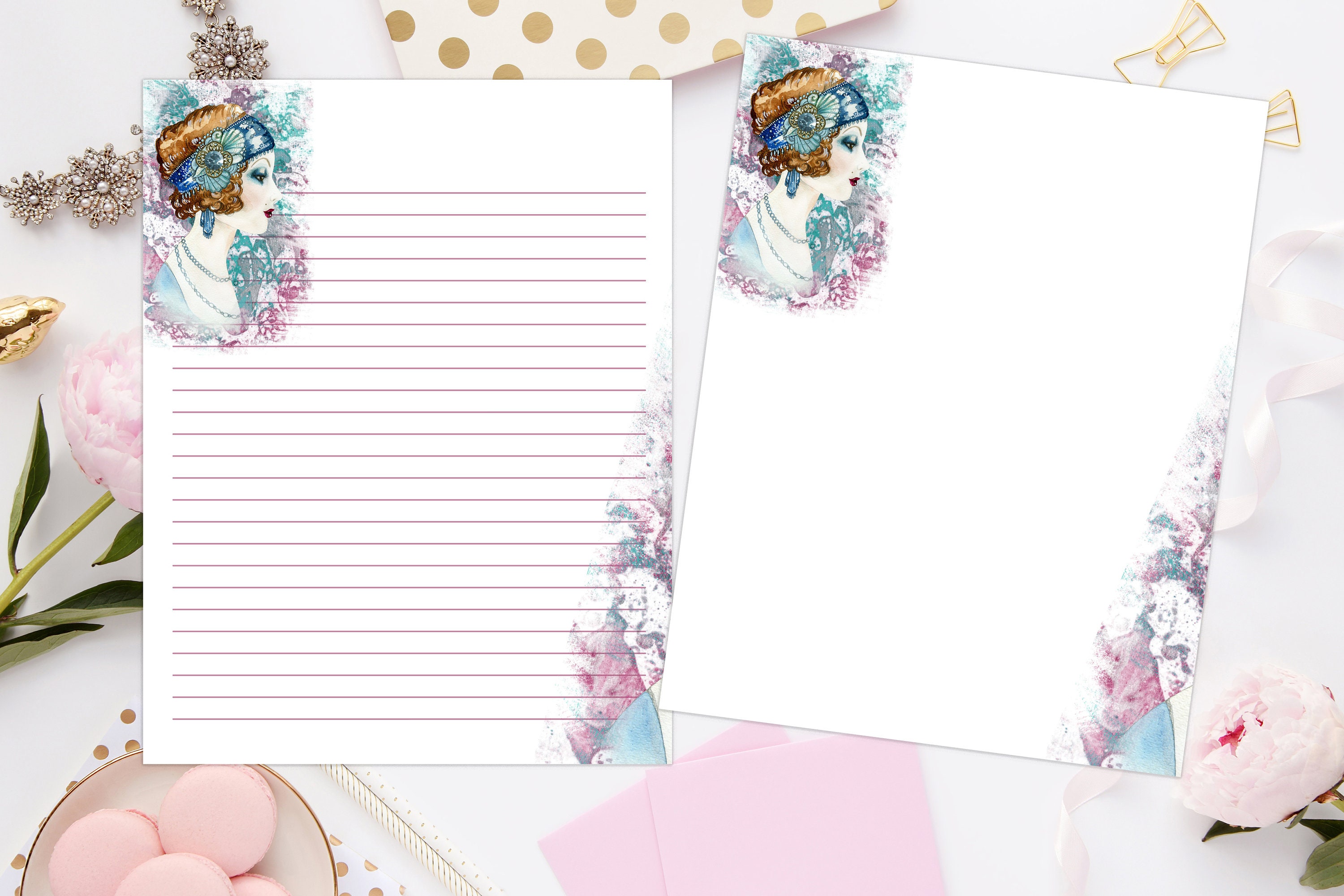 Victorian Lady Printable Stationery 8.5x11 898/Printable Note | Etsy
