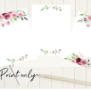 Carta da lettere stampabile senza fodera Shades of Roses 8.5x11 1396/Download immediato/Carta da scrivere/Carta per appunti stampabile/Busta stampabile
