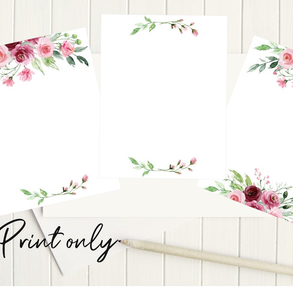 Printable Unlined Stationery Shades of Roses 8.5x11 1396/Instant Download/Writing Paper/Printable Note Paper/Printable Envelope