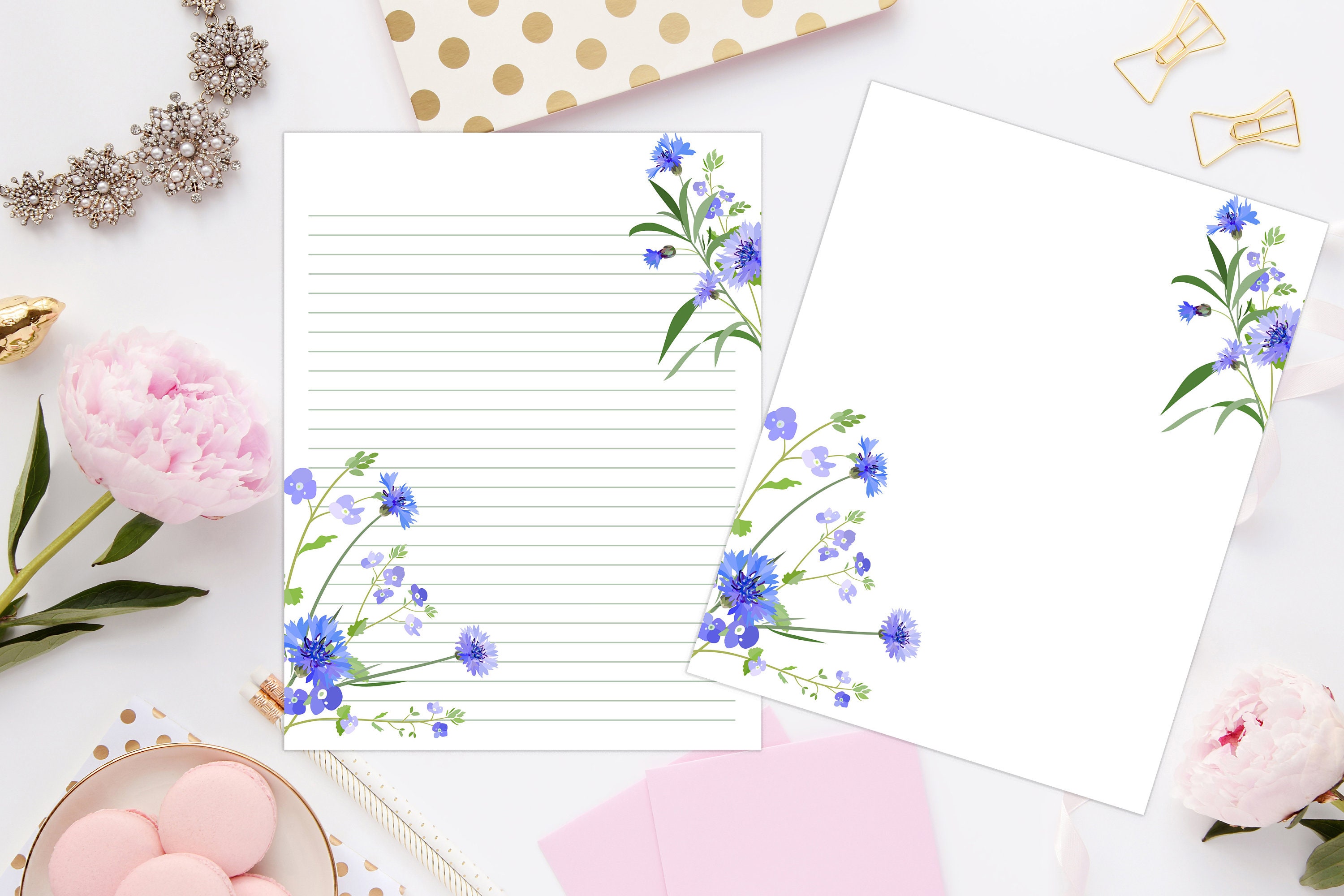 Printable Stationery Blue Flowers II 8.5x11 984/digital | Etsy