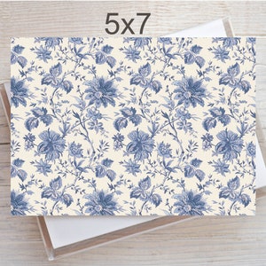 5x7 Blue Toile Printable Flat Note Card & Tent Card with Envelope 1316/Instant Download/Just Because Card/Floral Note Card/Greeting Card