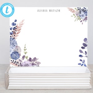 Lavendelblumen personalisierte druckbare bearbeitbare flache einseitige Anmerkungskarte / 5.5x4.25 Templett / druckbarer Umschlag/bearbeitbare Anmerkungskarte
