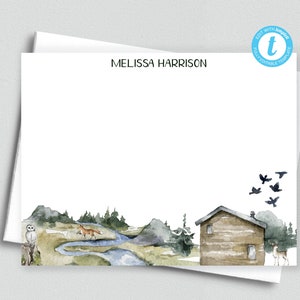Personalisierte Wildnis Haus druckbare bearbeitbare flache einseitige Notizkarte / 5.5x4.25 Templett / bearbeitbare Grußkarte / druckbarer Umschlag