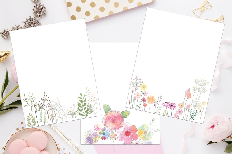 Printable Unlined Stationery Watercolor Floral 8.5x11 - Etsy