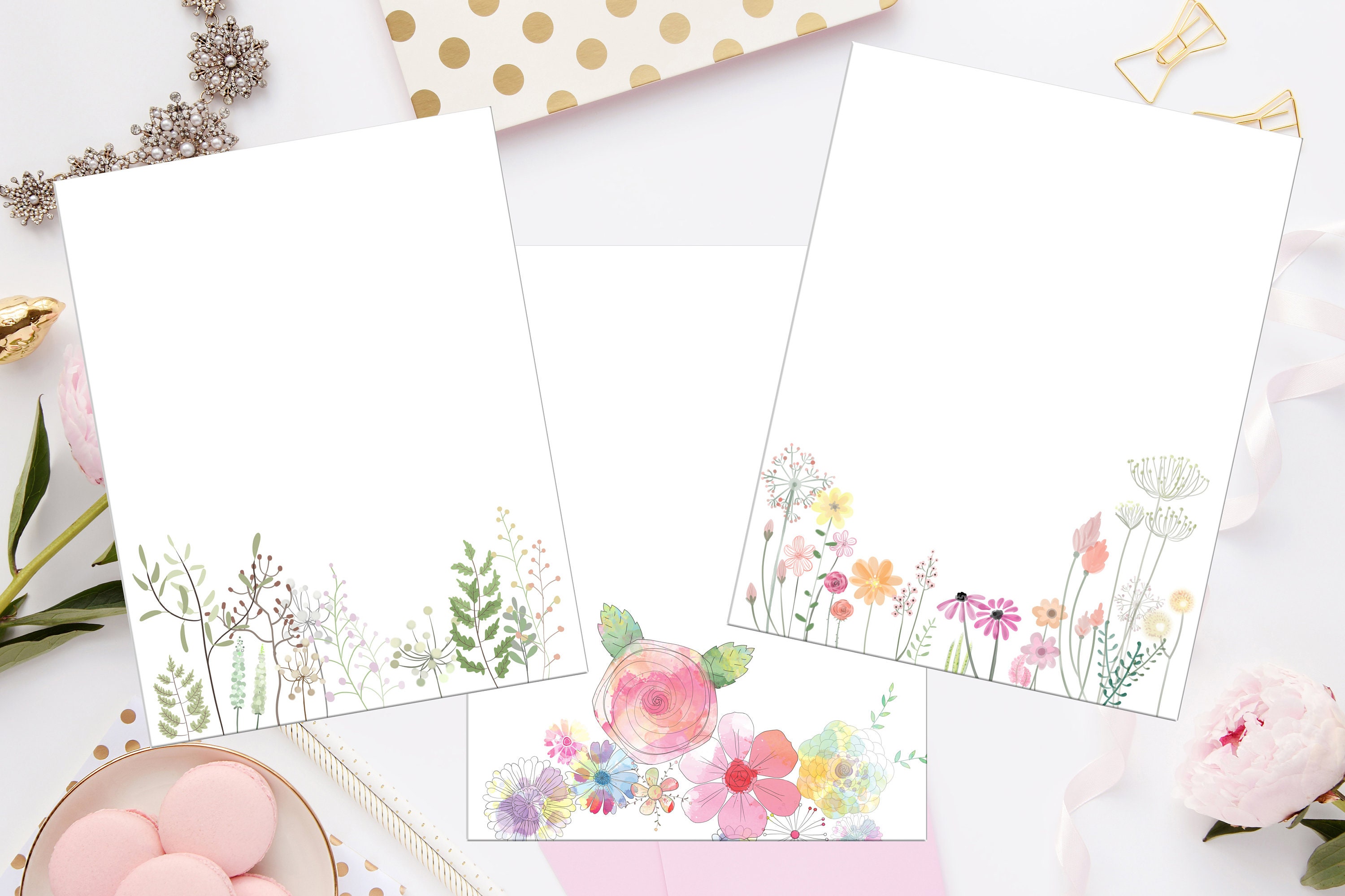 Printable Unlined Stationery Watercolor Floral 8.5x11 | Etsy