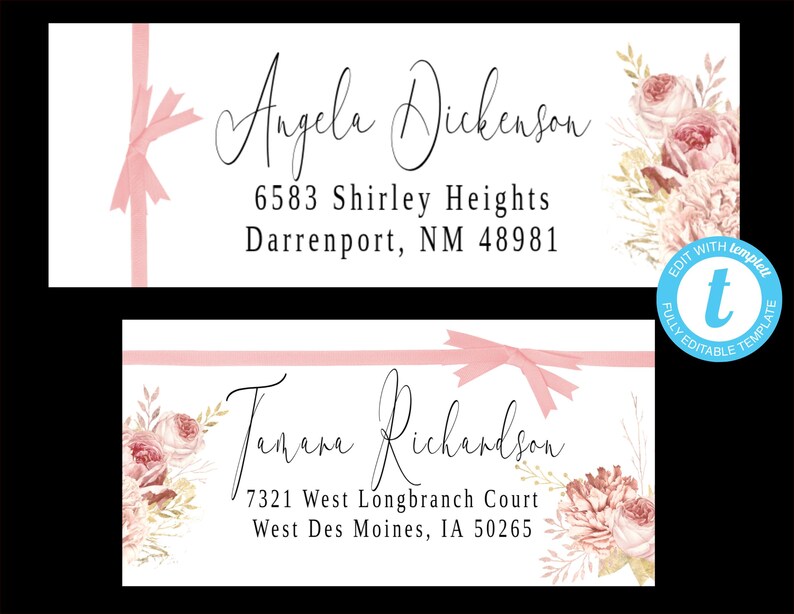 Pink Flowers Printable Address and Return Labels/avery Label 5263