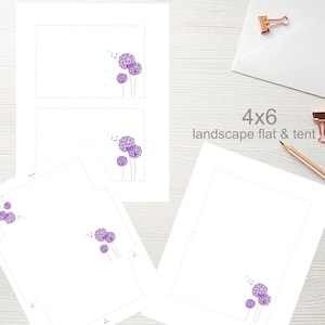 Carte de note de tente plate imprimable 4x6 Lilac Blooms avec enveloppe 1578 / Téléchargement instantané / Carte de vœux imprimable / Ensemble de papeterie imprimable