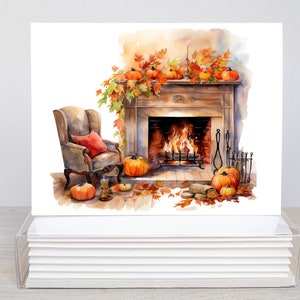 5x7 Herbst Kamin druckbare flache Grußkarten mit Umschlag 1589/Sofort Download/Herbst Note Karte/druckbare Grußkarte/Briefpapier Set