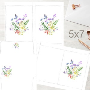 Carte portrait imprimable fleurs aquarelle 5 x 7 avec enveloppe 1536/téléchargement instantané/carte fleur imprimable/carte de voeux imprimable