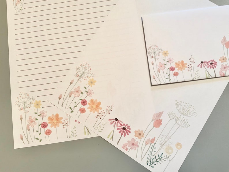 Fantaisie Fleurs sauvages Papeterie imprimable avec enveloppe 8.5x11 1055 / Papeterie imprimable / Papier ligne / Enveloppe imprimable / Papier à lettres image 5