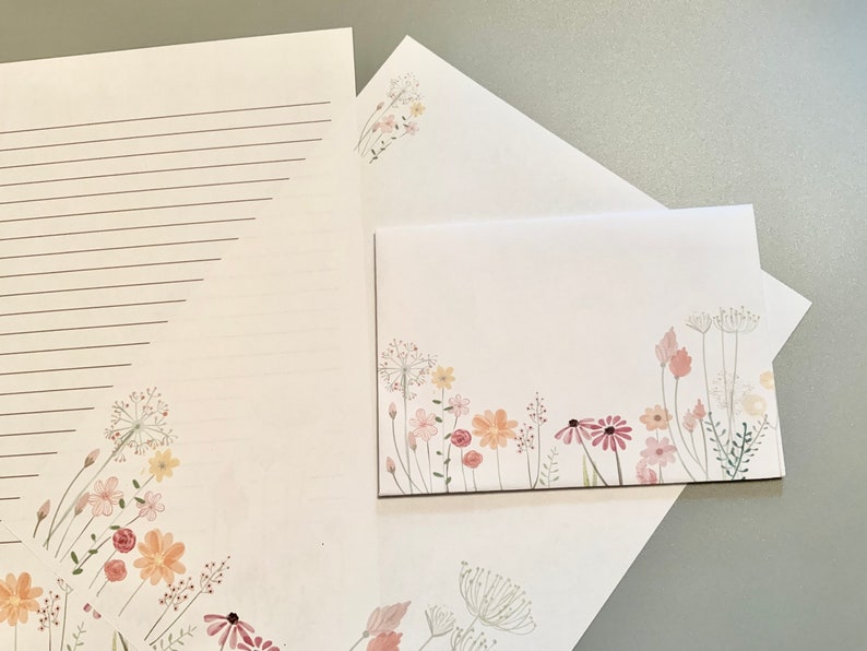Fantaisie Fleurs sauvages Papeterie imprimable avec enveloppe 8.5x11 1055 / Papeterie imprimable / Papier ligne / Enveloppe imprimable / Papier à lettres image 4