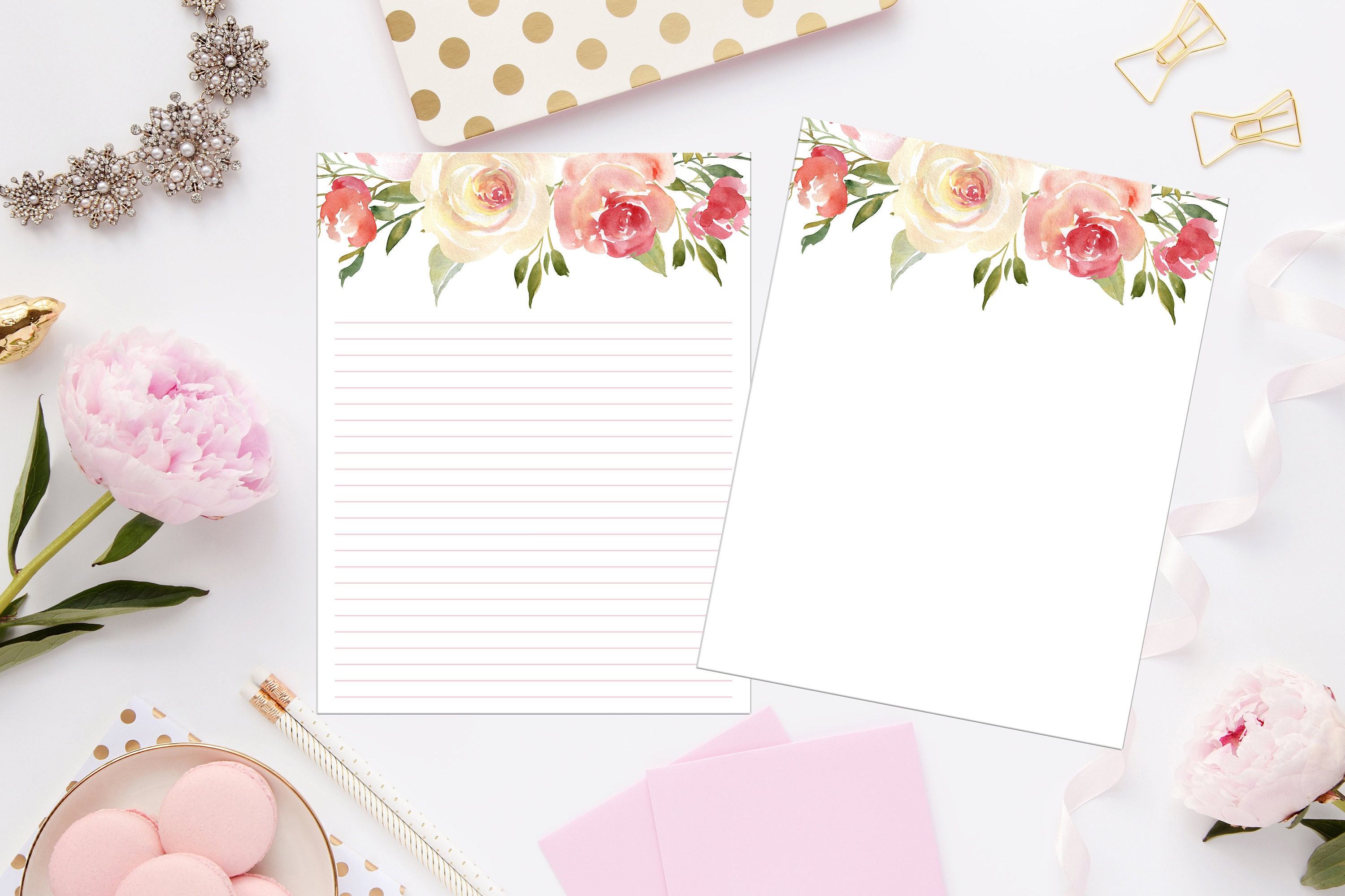 Jpg Digital Instant Downloads Boot and Flowers Watercolor 8.5 x 11 Printable Writing Papers Stationery Papers