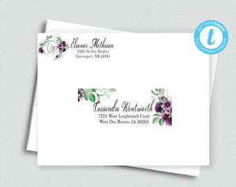 Afdrukbare adres- en retourlabels met paarse bloemen/Afdrukbare adreslabels bloemen/Avery-label 5263 en 8160/adresstickers envelop/ADDY 43